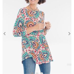 CHICO’S Bombay Medallion 3/4 Sleeve Top Size 1